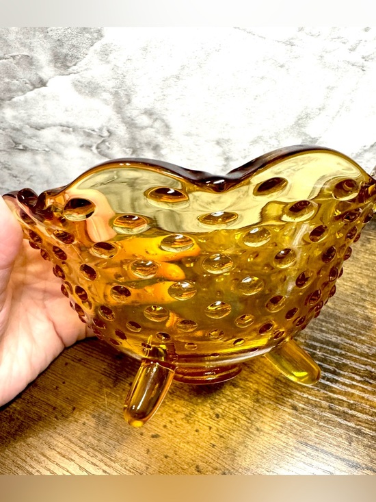 unbranded Other - Fenton Colonial Amber American Hobnail Art Glass Footed Bowl Candy Dish
